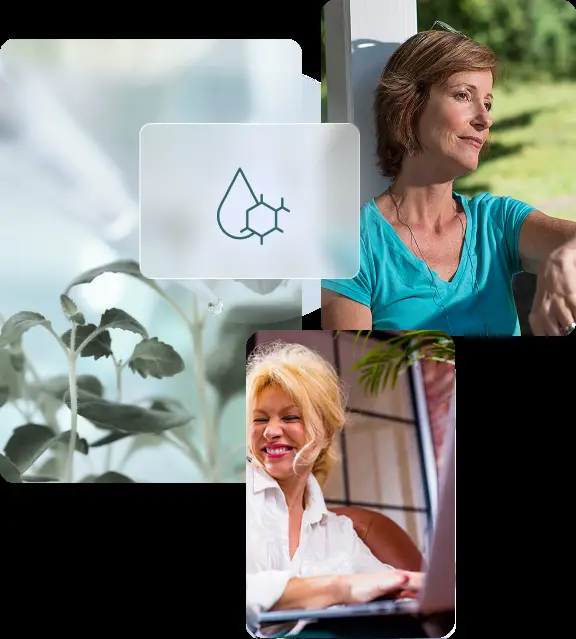 Perimenopause and menopause care collage, two women over 40